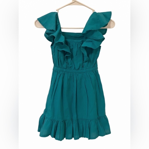 Guess | Girls Bluish Green Ruffled Sundress with Flutter Sleeves - Picture 2 of 3